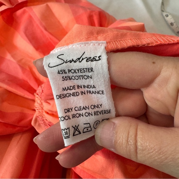 Sundress The Brand Large / XL Big Gingham Coral Smocked Rickrack DRESS Beach - Picture 9 of 9